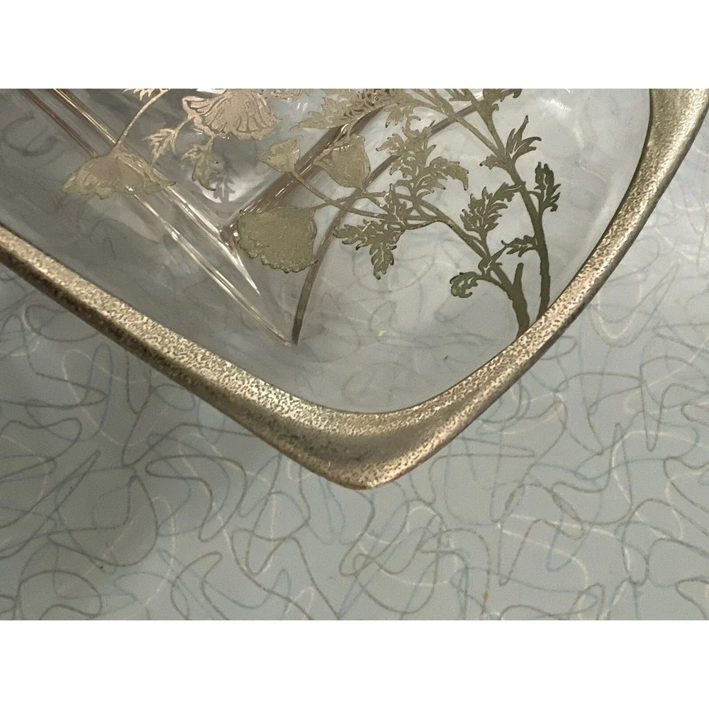 Vintage Silver City Flanders Poppy Overlay Relish Jewelry Dish Tray‎ Glass Retro